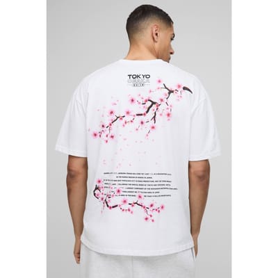 Oversized T-shirt met kersenbloesemprint | White | Size XS
