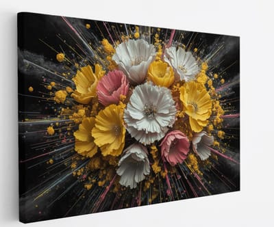 Saammp Canvas Schilderij - Bloemenexplosie Kleurrijk - Abstract - Modern - 45x30 - Foto op canvas - Wanddecoratie - Muurdecoratie Woonkamer - Kantoor Decoratie