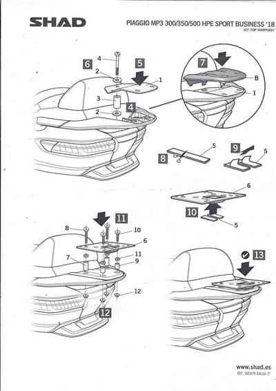 Support de top case Shad pour Scooter Piaggio 350 MP3 HPE 2018 à 2019 Top Master V0MP58ST Neuf