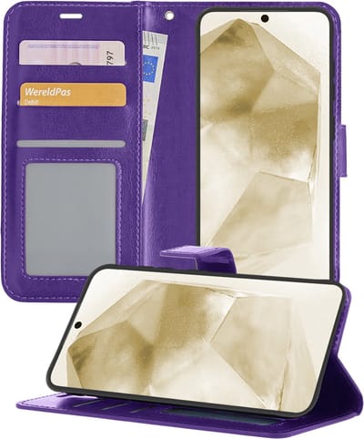 Hoesje - Met Pasjeshouder - Geschikt voor Samsung Galaxy A55 - Luxe Bookcase Portemonee - Flip Case - Kunstleer Book Case - Flipcase - Book Cover - Walletcase - Portemonneehoes - Telefoonhoesjes - Paars