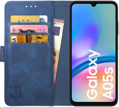 Rosso Element Book Case Wallet Hoesje Geschikt voor Samsung Galaxy A05s | Portemonnee | 3 Pasjes | Magneetsluiting | Stand Functie | Blauw