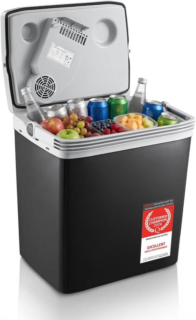 Elektrische Koelbox - Mobiele Minibar - Koelen en Verwarmen - 3-voudige Stroomvoorziening - 25 Liter - Zwart Grijs