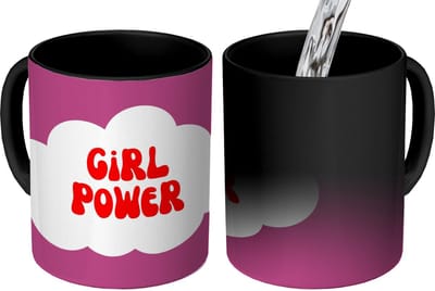 Magische Mok - Foto op Warmte Mokken - Koffiemok - Girl power - Wolk - Roze - Magic Mok - Beker - 350 ML - Theemok - Mok met Tekst