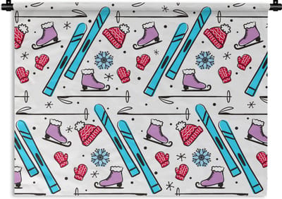Wandkleed - Wanddoek - Wintersport - Patronen - Schaatsen - 60x45 cm - Wandtapijt