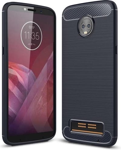 Shop4 - Geschikt voor Motorola Moto Z3 Play Hoesje - Zachte Back Case Brushed Carbon Donker Blauw