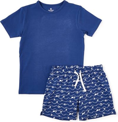 Little Label - zomer pyjama jongens - blauw walvis - bio katoen - 2Y/92