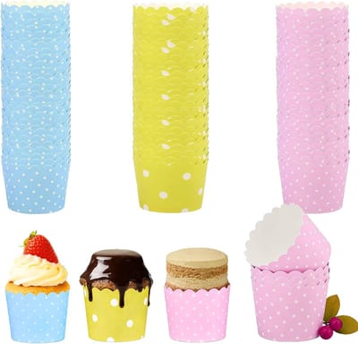 Set van 150 Papieren Muffinvormen voor Cupcakes, Perfect voor Verjaardagen, Bruiloften en Feestjes in Roze, Blauw en Geel