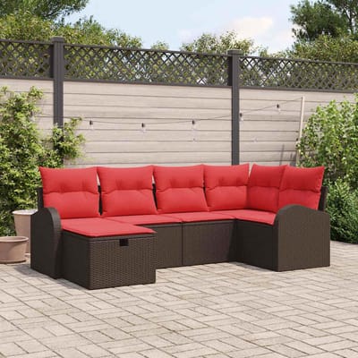 vidaXL - Bankstel - 6 - st - 6-Aantal - zitplaatsen - Bruin - en - Rood - poly - rattan