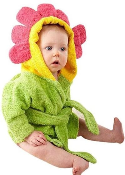 Badjas Baby - Bloem -  Groen met rood