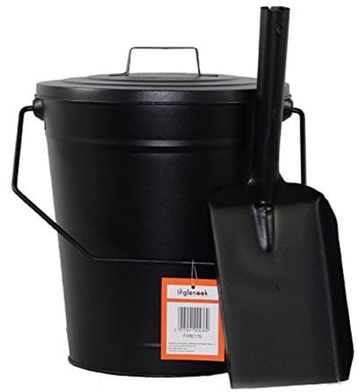 Metalen Emmer met Deksel - Vuur Emmer As Emmer - Opslag Haardhout - Inclusief Vuur Schep - 33 cm - Zwart