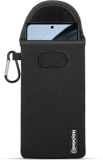 MobyDefend Hoesje - Geschikt voor Motorola Moto G72 - Neopreen Pouch Met Karabijnhaak - Insteek - Riemlus - Zwart