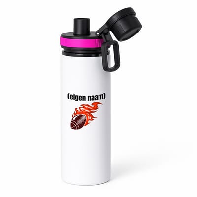 Hacebo® - rugbybal vuur met eigen naam waterfles met draaidop roze - Rugby - atleten - iemand die houdt van rugby - verjaardag - cadeau - kado - water fles - 850ML