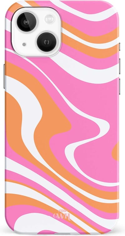 xoxo Wildhearts Chasing Sunsets - Single Layer - Hoesje geschikt voor iPhone 13 case - Siliconen hoesje met golvenprint - Golven - Hardcover - Beschermhoes - Optimale bescherming - Beige - Oranje - Roze