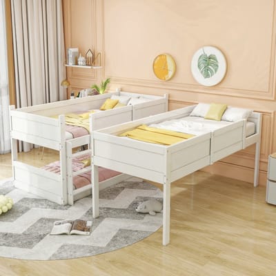 VVBV 3-Persoons Stapelbed 90x200 cm - Voor Kinderen/Tieners, Uitvalbeveiliging en Houten Lattenbodem - Massief Hout Wit