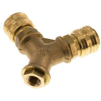 Messing DN 7.2 (Euro) Luchtkoppeling Snelkoppeling G 1/4 inch Binnendraad Wandmontage 2-weg - CLS7-F-B-2W-014