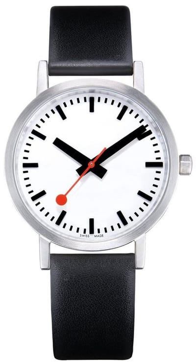 Mondaine A660.30360.16OM Classic Pure Heren Horloge - M660.30360.16OM - Stationsklok - Mineraalglas - Roestvrijstaal/Leer - Zilver/Zwart - Ø 40 mm