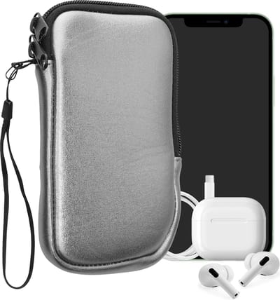 kwmobile telefoontasje universeel geschikt voor M - 5,5" smartphones - 15,2 x 8,3 cm - Hoesje met rits en polslusje -In metallic grijs -