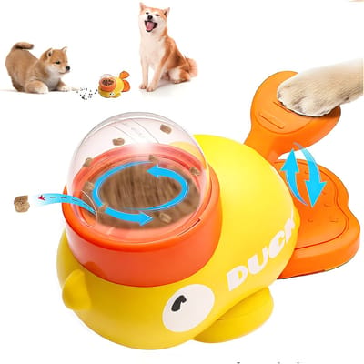 Interactief Speelgoed Hond & Kat - Automatische Voerbak - Slow Feeder - Voedseldispenser Puzzel - Geen Batterijen Nodig - Gele Eend