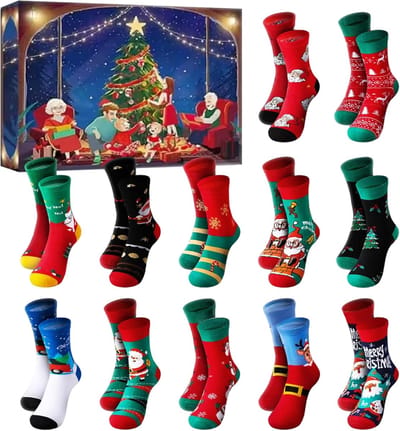 Adventskalender , 12 paar kerstsokken, 24 dagen verrassingskerstaftelkalender voor mannen en vrouwen, Adventskalenders voor volwassenen, kinderen, mannen, vrouwen, kerstcadeaus voor volwassenen - Cyslmuk®
