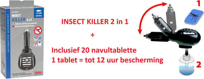Muggen electrofumigator 12/24V - INSECT KILLER- Sigarettenaansteker met geïntegreerde elektrische verstuiver voor insectenafweermiddel + extra Inclusief 20 navultabletten - 1 tablet = tot 12 uur bescherming - Diffuser voor anti-muggenmiddel, 12/24V
