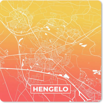 Muismat 20x20 cm - Mousepad Stadskaart - Hengelo - Nederland - Geel - Muismatten