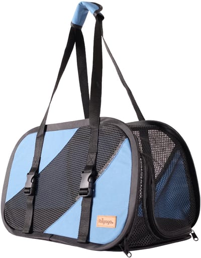 Ibiyaya Opvouwbare hondendraagtas en kattenschoudertas blauw – airline approved huisdierreistas – geschikt voor vliegtuig en auto – ademend mesh