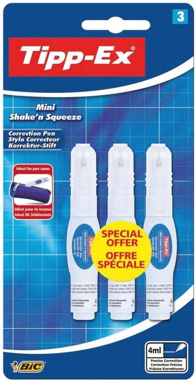 Mini Pocket Muis Correctie Tape - Blister Pack 3 Stuks Wit