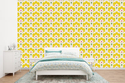 Behang - Fotobehang Design - Retro - Seventies - Geel - Breedte 320 cm x hoogte 240 cm