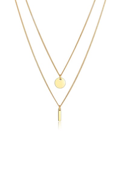 Elli - Halsketting - Dames Laagje Cirkel Staaf Hanger Geo in 925 sterling zilver verguld - Dames