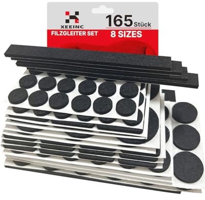 Zelfklevende Viltglijders voor Stoelen - 165 Stuks in 8 Maten - Vloerbescherming en Geluidsdemping - 3 mm Dikke Meubelglijders in Zwart