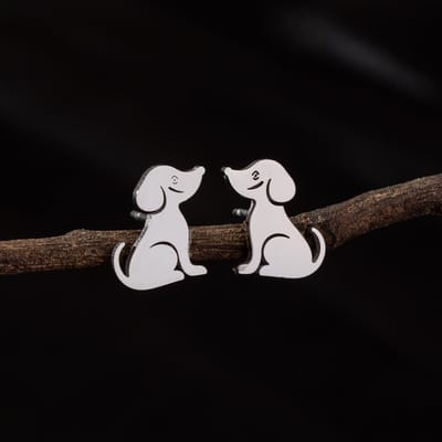 Gading® dames oorknoppen met hond-RVS oorknopjes-zilver-12mm-10mm