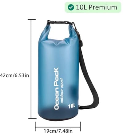 Waterdichte tas 10L – Perfect voor raften, kajakken en duiken – Transparant design met schouderriem
