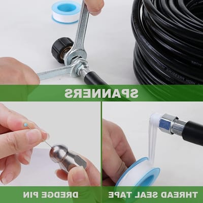20M Hoge Druk Afvoerpijp Reinigingsslang Set met Adapter, Flexibele Ontstopper en Draaibare Spuitmond voor Hogedrukreinigers, Geschikt voor K2-K7 Series