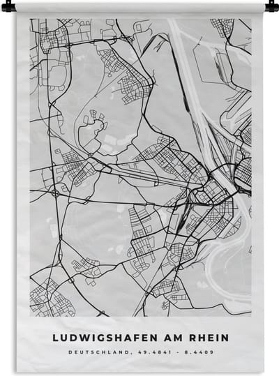 Wandkleed - Wanddoek - Kaart - Ludwigshafen Am Rhein - Duitsland - Stadskaart - Plattegrond - 120x180 cm - Wandtapijt