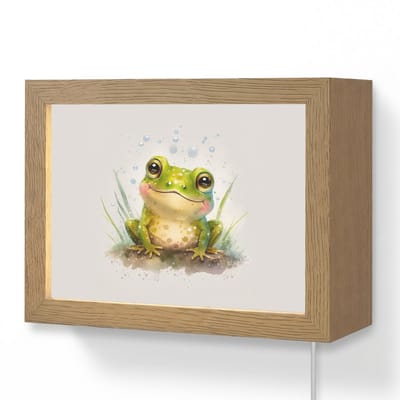 Wandlamp 20x15 cm - Oplaadbaar - Kikker - Groen - Waterverf - Dieren - Jongen - Meisje - Wandlampen binnen woonkamer - Slaapkamer lamp met kabel - Decoratieve nachtlamp - Vloerlamp snoer