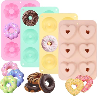 Vierdelige silicone bakvorm voor donuts, bagels en muffins - niet-plakkerig, BPA-vrij, ideaal voor bakken
