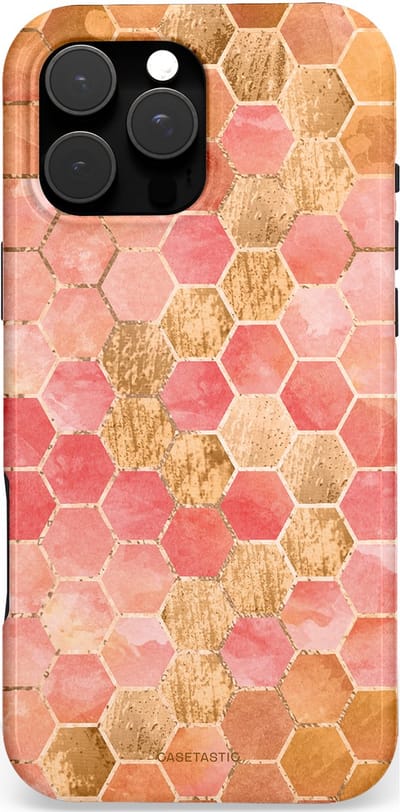 Casetastic hoesje geschikt voor Apple iPhone 16 Pro Max - MagSafe - Dubbellaagse bescherming - Honeycomb Art Coral - Fashion Case - Perzik Koraal