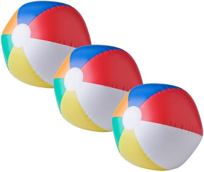 Impression Strandbal - 3x - opblaasbaar - zwembad speelgoed - gekleurd - D26 cm