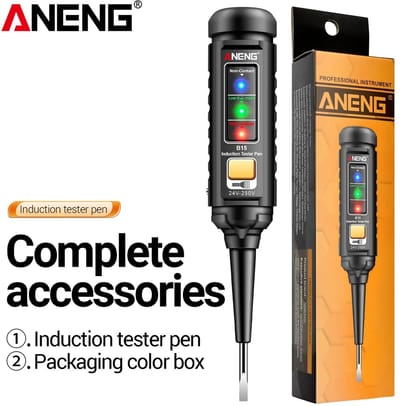 ANENG B15 | Contactloze Spannings tester | Fase tester | 24-250V AC-spanningsdetectiepen|gekleurde lichtindicatoren | Digitale Spanningszoeker schroevendraaier| Multifunctionele AC- Stroomptester Platte schroevendraaier met LED lamp |Continu tester