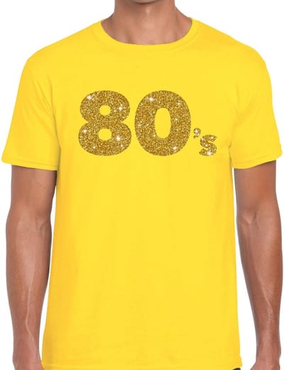 80's goud glitter tekst t-shirt geel heren - Jaren 80/ Eighties kleding S