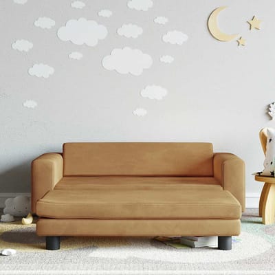 vidaXL - Kinderbank - met - voetensteun - 100x50x30 - cm - fluweel - bruin