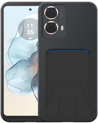 Geschikt voor Motorola Moto G24 Power Telefoonhoesje met Verstelbare Leren Pasjeshouder - Flexible Back Cover Case Siliconen TPU with Adjustable Leather Cardslot - Zwart - Smartphonica geschikt voor Motorola Moto G24 Power