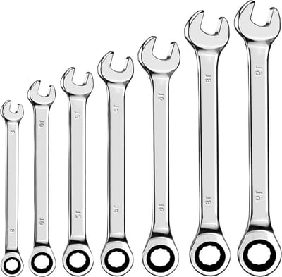 7-delig 8-19 mm steeksleutelset - ringset met 72 tanden - chroom-vanadium-staal