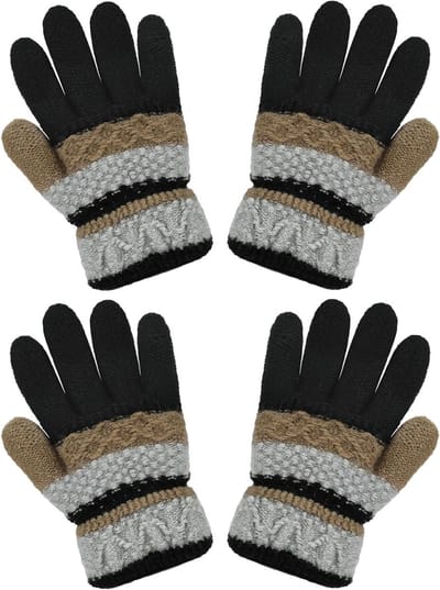 2 Paar Kinderen Winter Volledige Vinger Handschoenen | Warme Gebreide Thermische Handschoenen voor Jongens en Meisjes van 4-10 Jaar | Kleurige Kindervingerschoenen