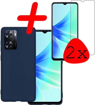 Hoesje Met 2x Screenprotector - Geschikt voor OPPO A57 - Sterk & Shockproof - Back Cover - Siliconen Case - Telefoon Hoes - Donkerblauw
