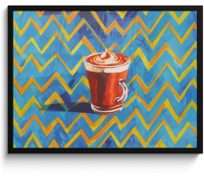 Poster in lijst - Fotolijst 70x50 cm - Posters - Mok - Koffie - Zigzag - Slagroom - Posterlijst zwart - Decoratie - Wanddecoratie woonkamer - Muurdecoratie slaapkamer