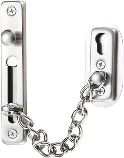 Deurketting van roestvrij staal - antidiefstalketting voor deuren - kettingveiligheidsslot - deurveerslot met 4 schroeven - deurgrendelsluiting - interne antiblokkeersluiting voor deuren - deurketting geschikt voor woningen, hotels - zilver