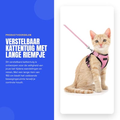 Dailygoods- Kattentuig Verstelbaar - Kattentuig met Looplijn 150 cm - Harnas voor Katten - Harnas voor Puppy’s - Veiligheid voor Kleine/Middelgrote/Grote Katten - Ideaal voor Wandelen en Reizen