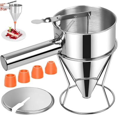 Dough Dispenser met Deksel en Houder, 1200 ml RVS Multi-Piston Trechter voor Taarten, Pannenkoeken en Desserts