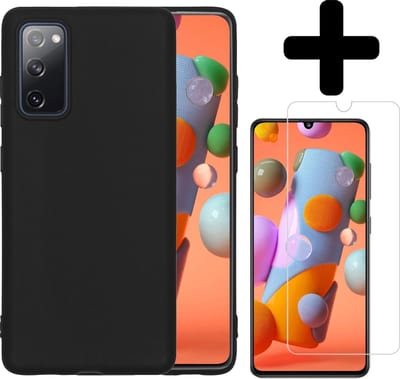 Hoesje - Met Screenprotector - Geschikt voor Samsung Galaxy A41 - Sterk & Shockproof - Back Cover - Siliconen Case - Telefoon Hoes - Telefoonhoesjes - Zwart